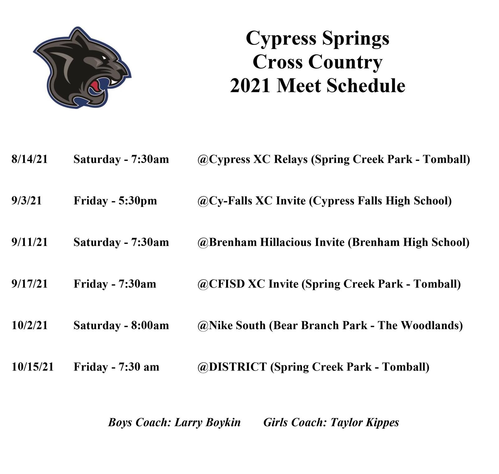2021 Cy-Springs Cross Country Schedule