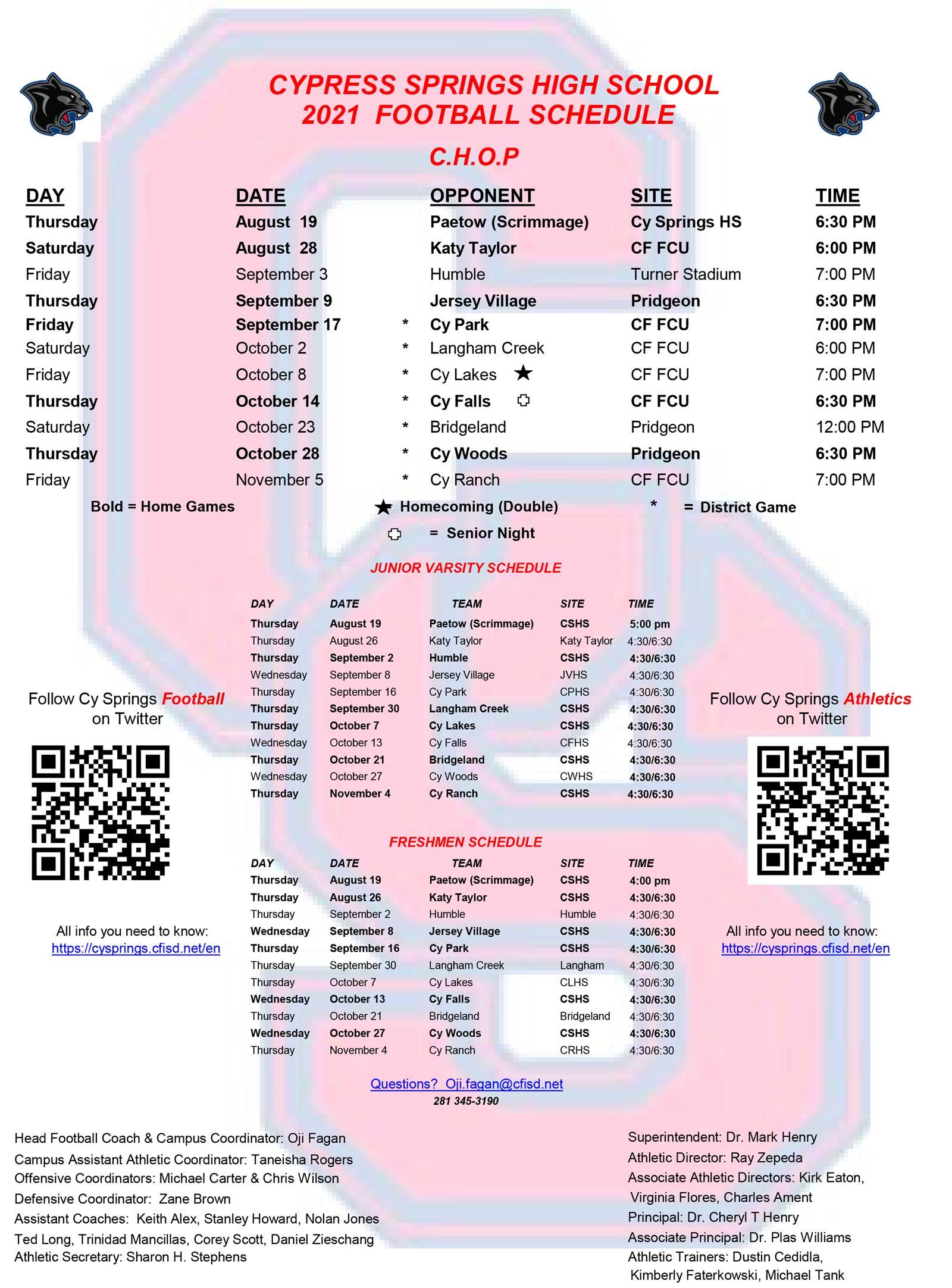 2021 Cy-Springs High Football Schedule