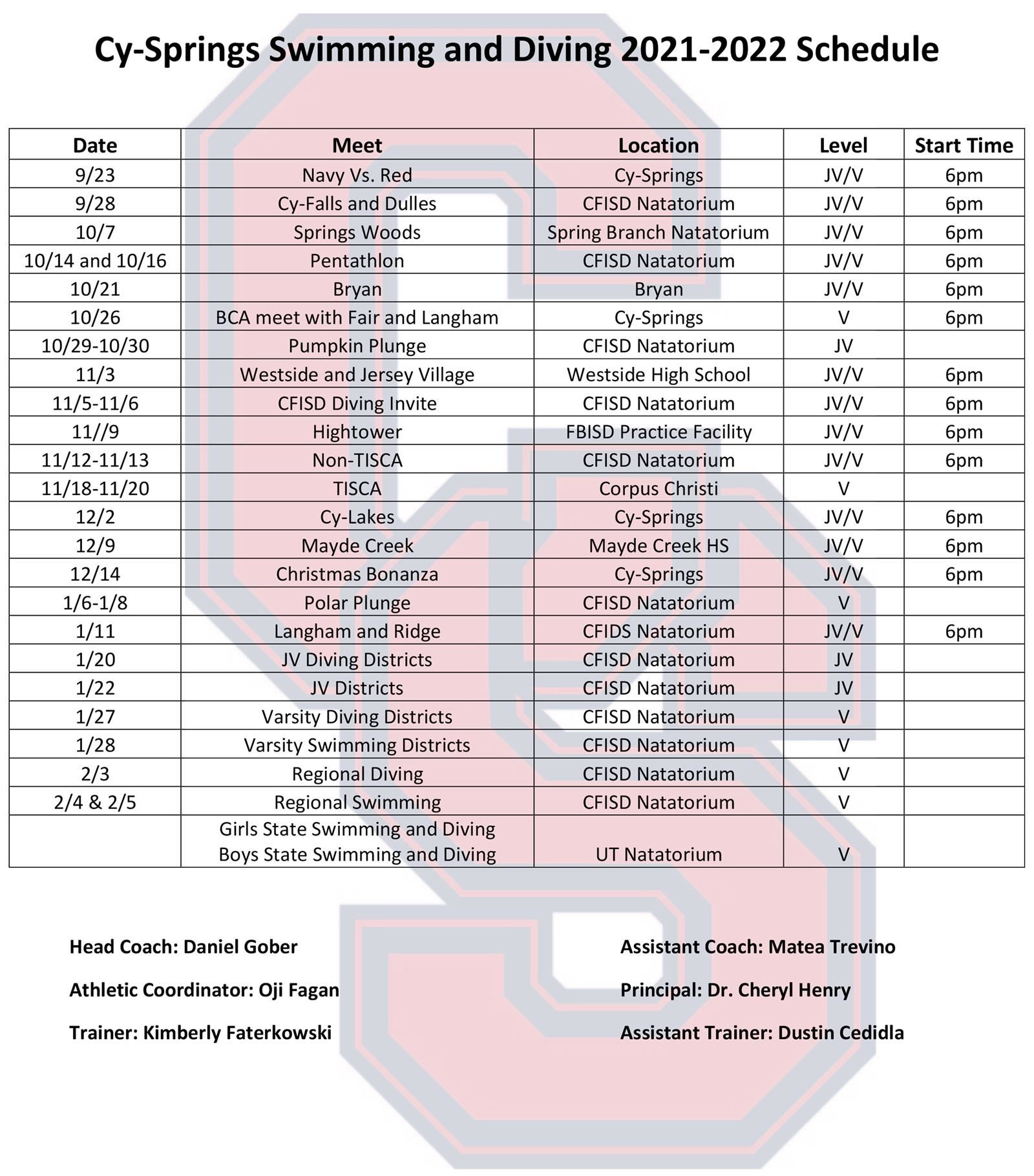 Cy Springs High School Swimming Schedule
