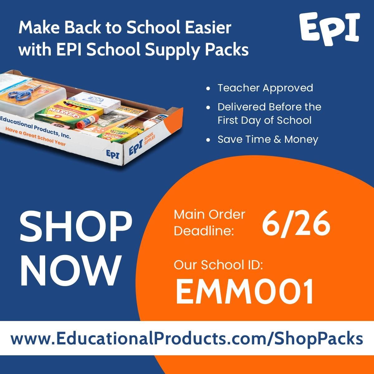 Order school supply packs until 6/26