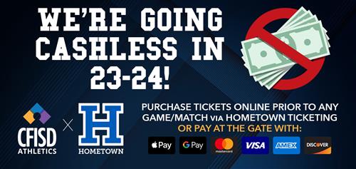 We're going cashless in 23-24! Purchase tickets online prior to any game/match via Hometown Ticketing or Pay at the gate 