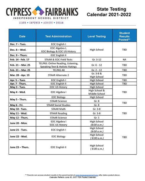 Cfisd 2022 Calendar Testing Schedule / Cfisd Testing Schedule