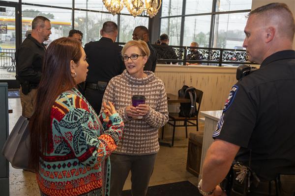 Trustee Julie Hinaman at Coffee with a Cop event